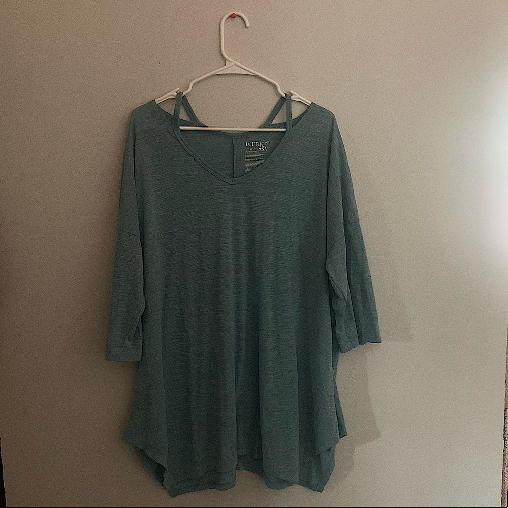 Terra & Sky V-neck Soft Casual 3/4 Sleeve Blue T-shirt Women’s Clothing Size 1X